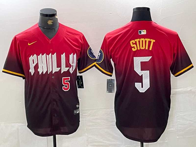 Men%27s Philadelphia Phillies #5 Bryson Stott Red 2024 City Player Number Cool Base Jerseys